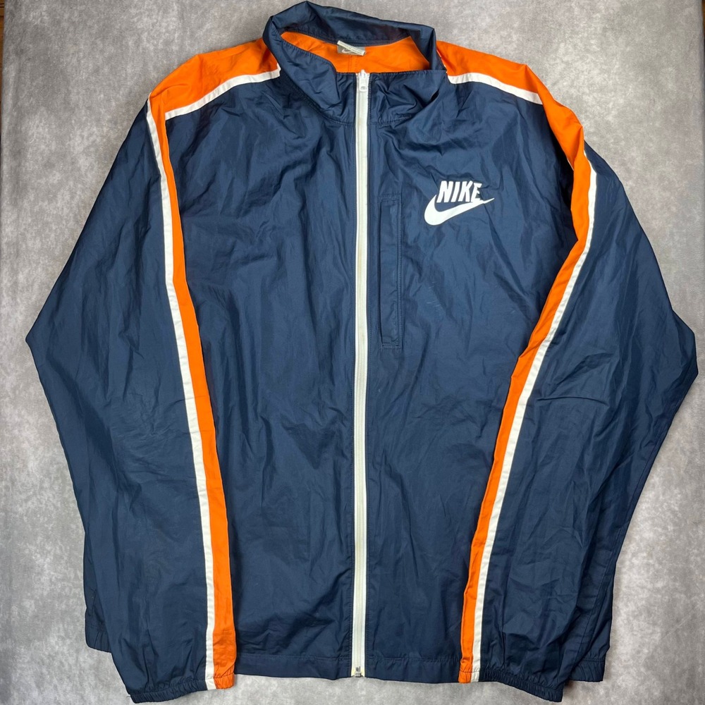 VTG Y2k Nike Sportswear Windbreaker Jacket Mens XL Navy Orange Full Zip Sporty